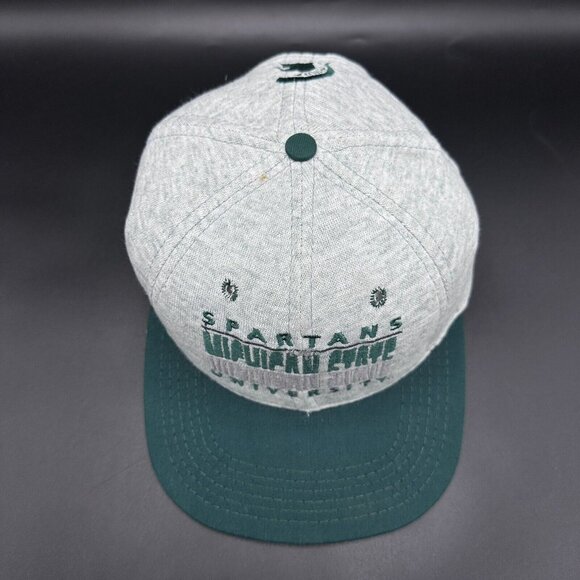 VINTAGE MICHIGAN STATE SPARTANS Gray / Green Spellout Snapback Hat Made In USA - Picture 7 of 9